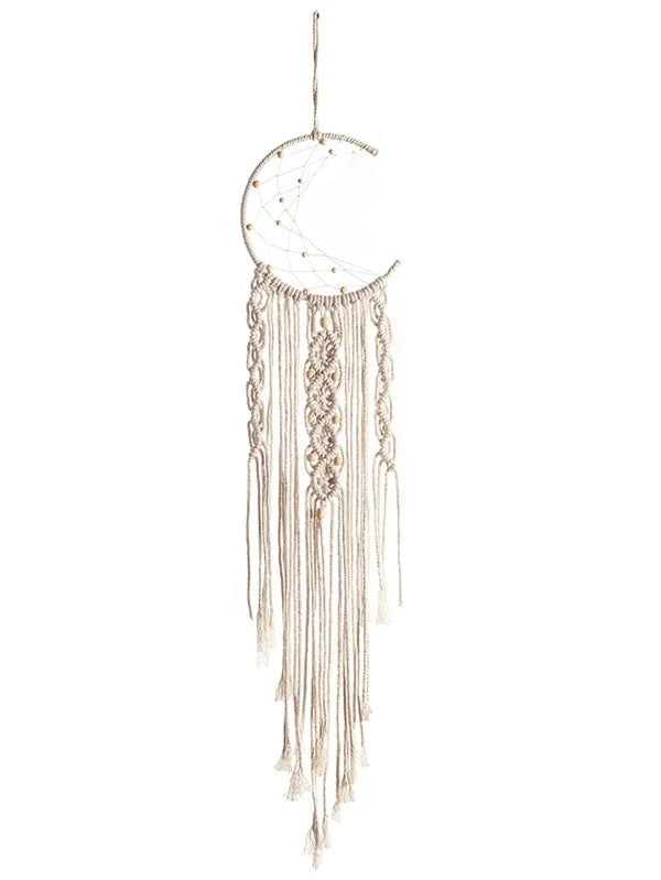 Moon Dream Catcher w/ Tan Wooden Beading