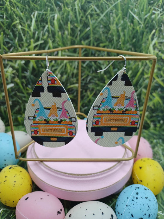 Happy Easter Gnome Leather Style Earrings