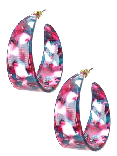 Deep Pink Celluloid Acrylic Hoop Earrings