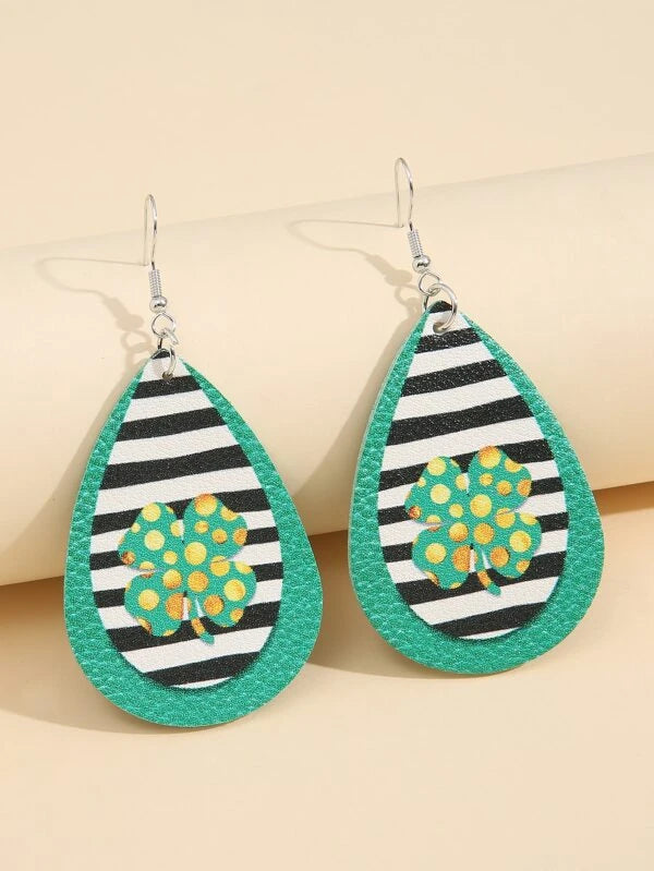 Black & White Striped Shamrock Earrings