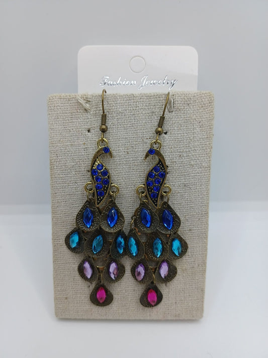 Multicolored Peacock Earrings