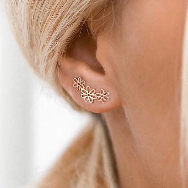 Gold Flower Ear Crawler Earrings