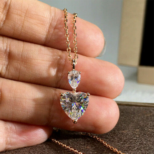 Rose Gold Rhinestone Heart Pendant Necklace