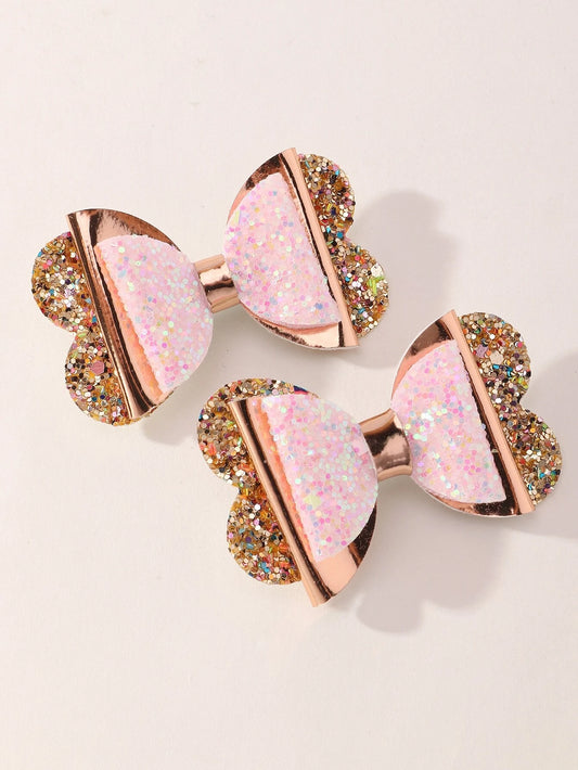 Pink and Gold Glitter Bow Set