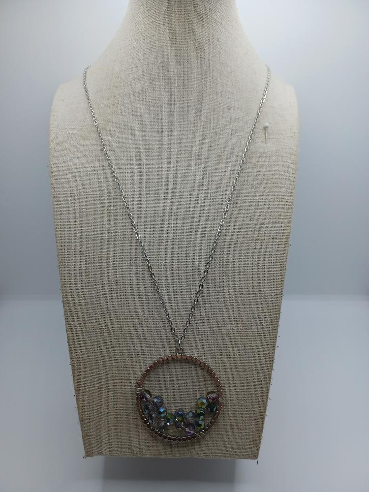 Silver Necklace w/ Oil Spill Floating Rhinestones