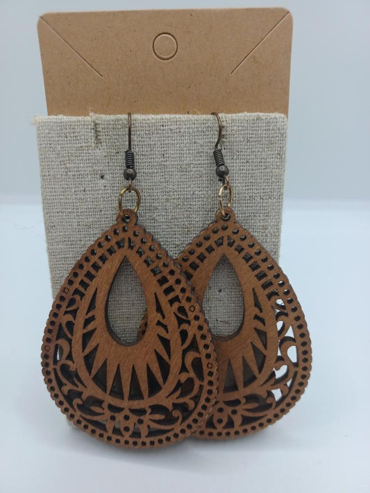Brown Wooden Cutout Earrings