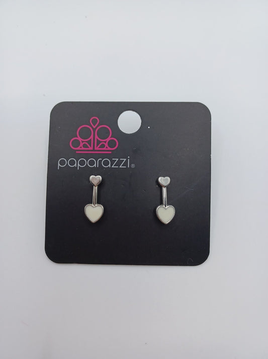 Silver & White Heart Earrings