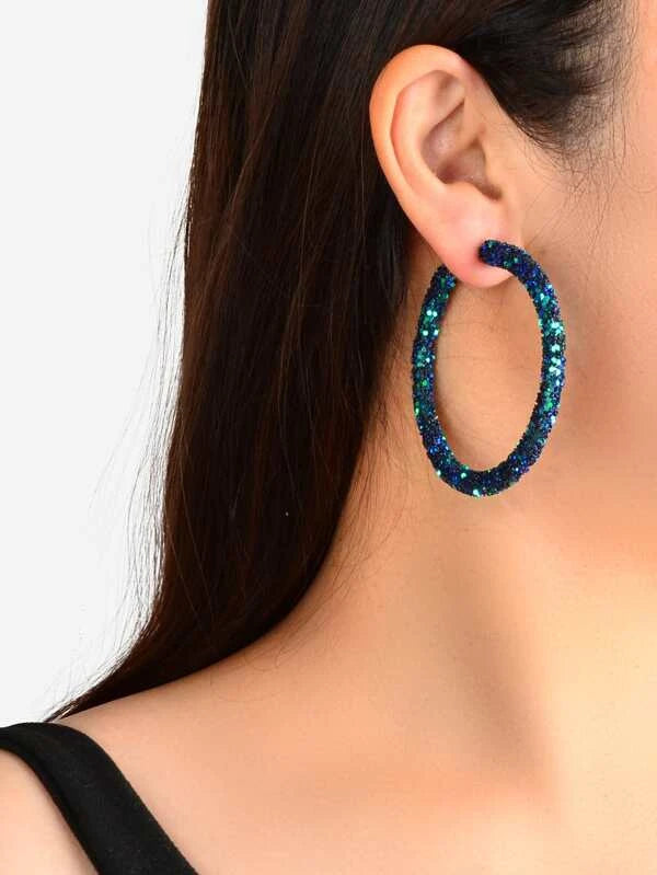Black w/ Blue Glitter Hoop Earrings