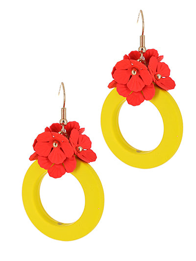 Yellow Earrings w/ Red Flowers