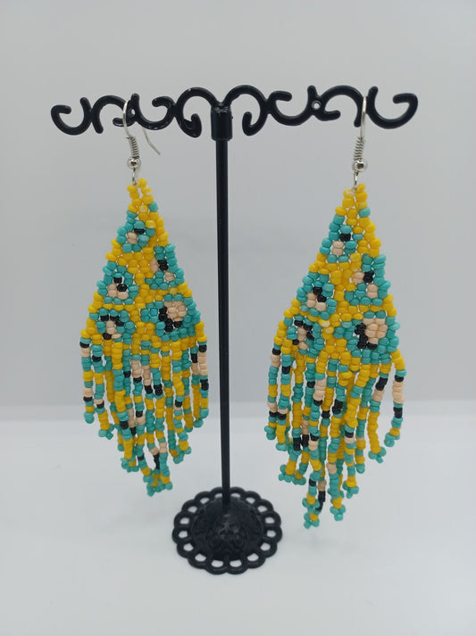 Teal & Yellow Seabeaded Earrings