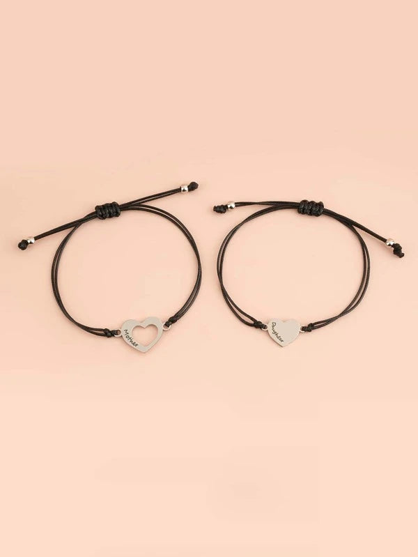 Mother & Daughter Heart Cutout Bracelet Set