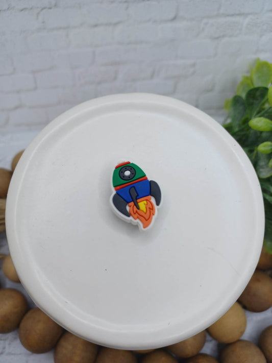 Blue & Green Rocket Ship Shoe Charm Accessory