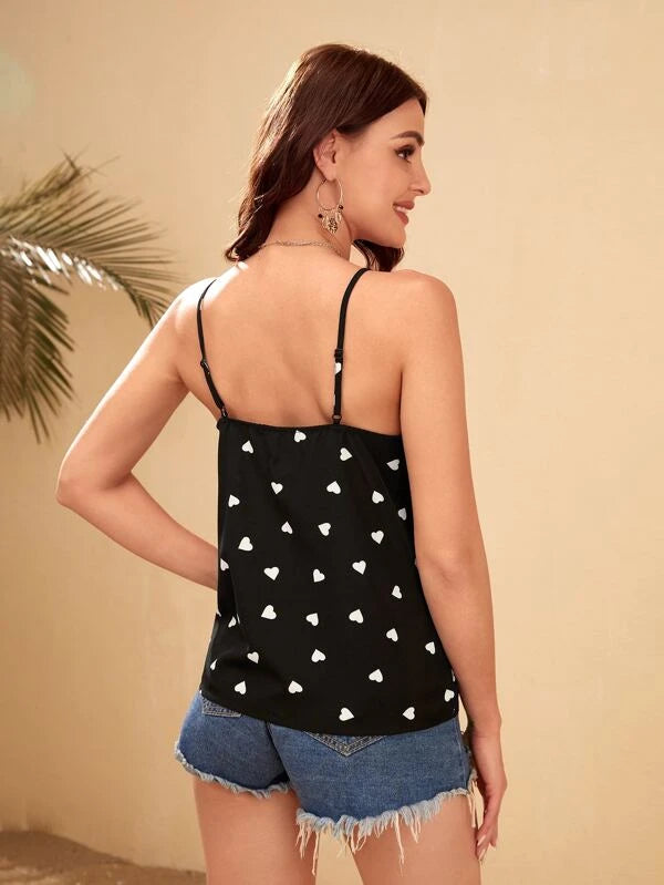 Black Heart Print Cami Tank Top