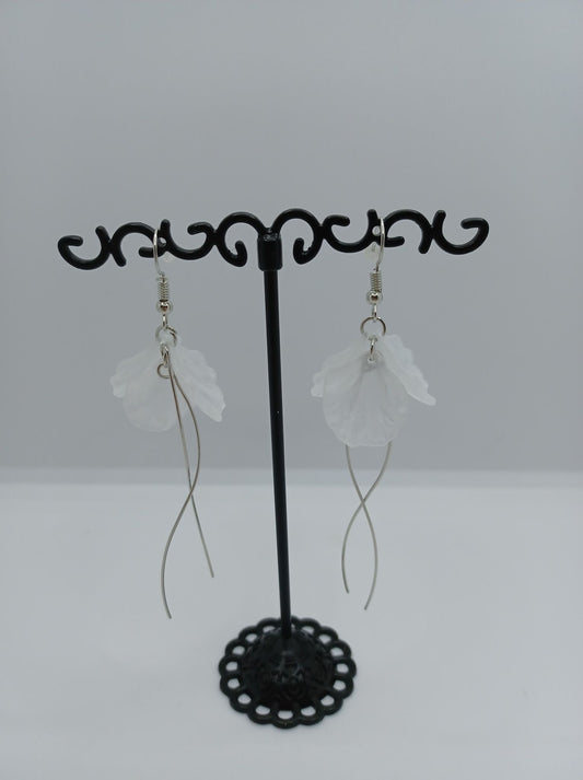 Silver Earrings w/ White Petals