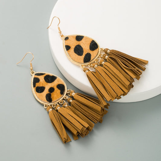 Brown Leopard Tassel Style Earrings