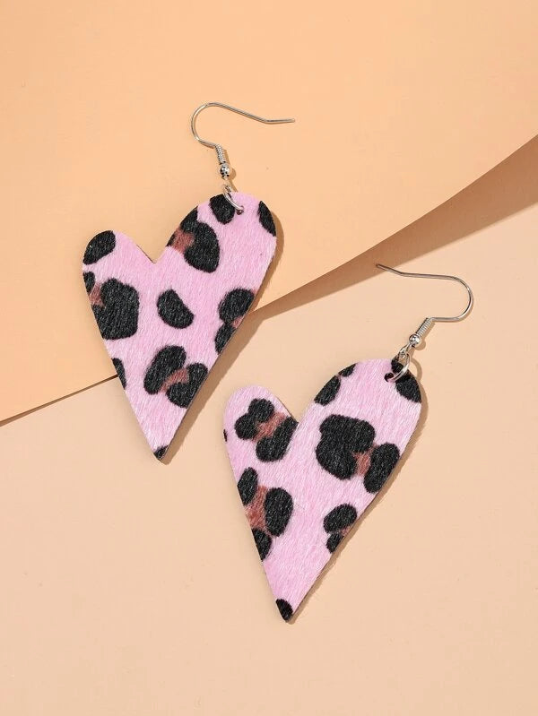 Pink Faux Fur Elongated Heart Earrings