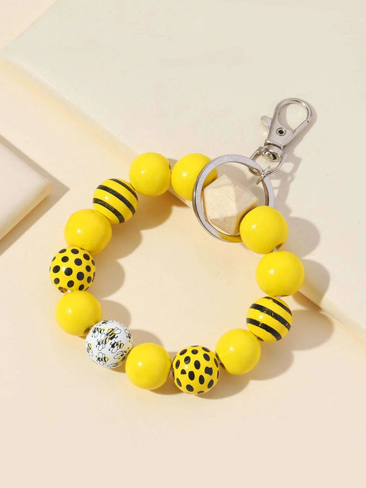 Bee Patterned Beaded Keychain w/ Lanyard Attachment