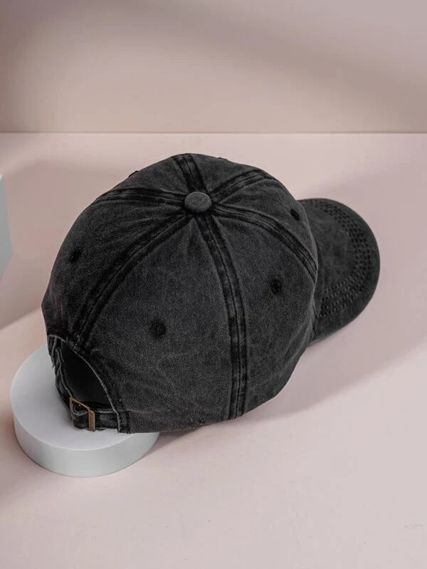 Black Denim Washed Hat w/ White Heart
