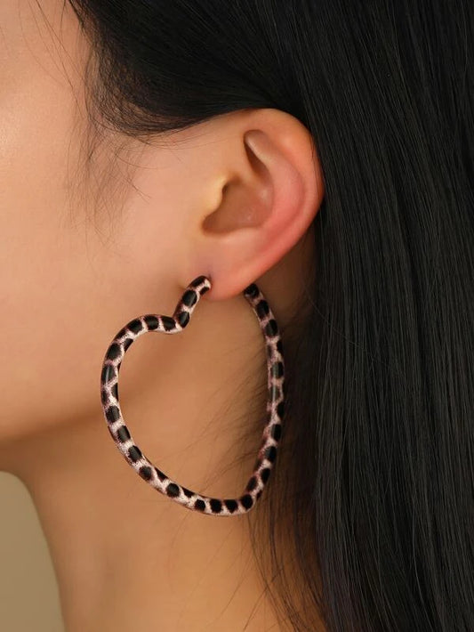 Leopard Heart Shaped Hoops