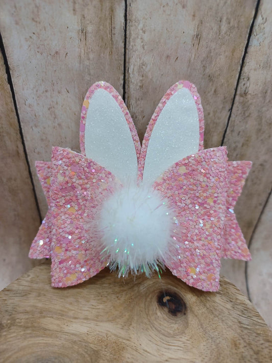 Pink w/ White Glitter Bunny Rabbit Hair Accessory