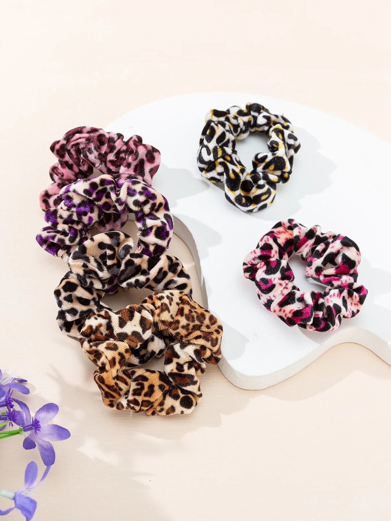 Fuzzy Leopard Print Scrunchie Set