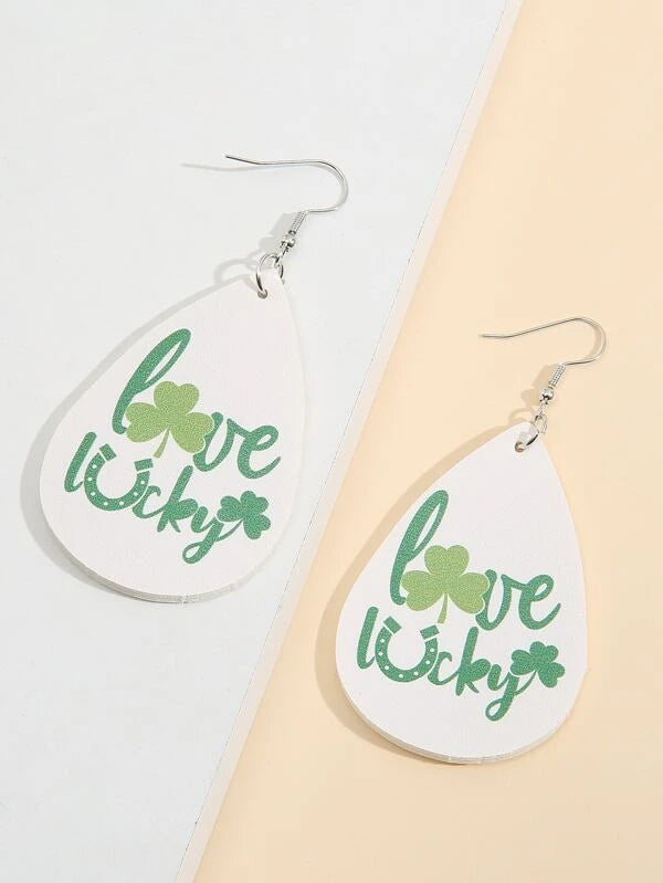 Love Lucky Shamrock Leather Style Earrings
