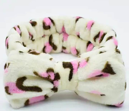 Tan, Pink, & Black Leopard Plush Spa Headband