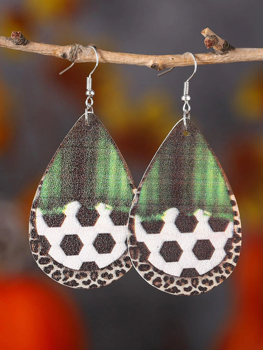 Soccer Leather Style Earrings w/ Leopard Accent