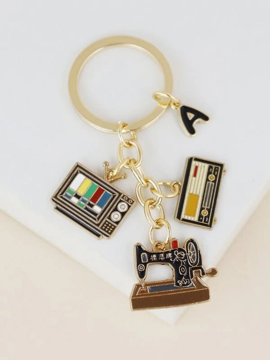 Antique TV, Radio, Sewing Machine Keychain