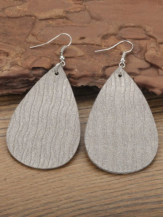 Silver Wave Patterned Leather Style Earrings