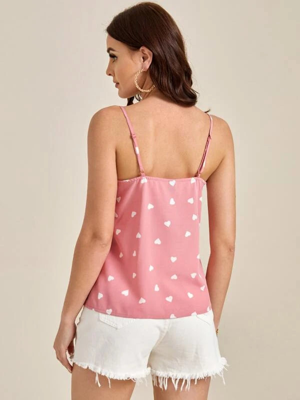 Pink Heart Print Cami Tank Top