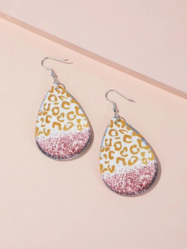 Gold Leopard w/ Pink Glitter Earrings