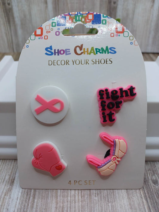 Pink Ribbon, Fight for it, Boxing Glove, & Tatas Shoe Charm Accessory Set