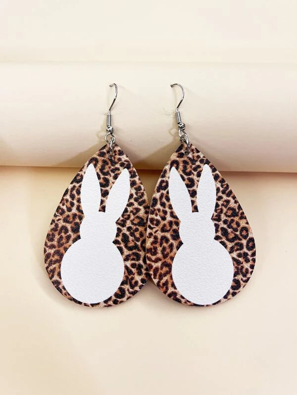 Leopard Print Bunny Leather Style Earrings