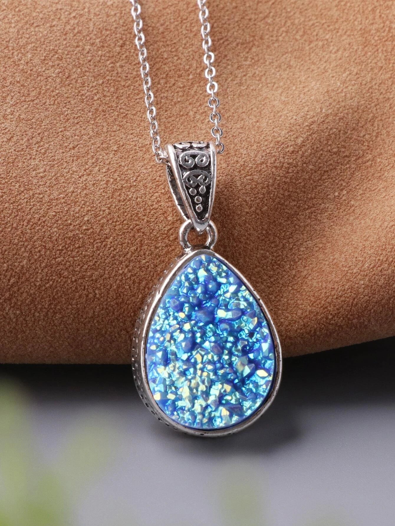 Light Blue Druzy Pendant Necklace