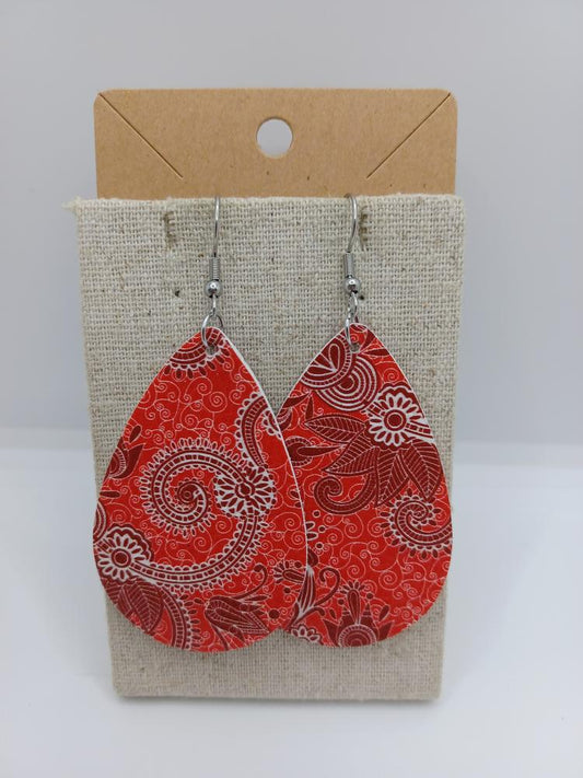 Red Paisley Print Earrings