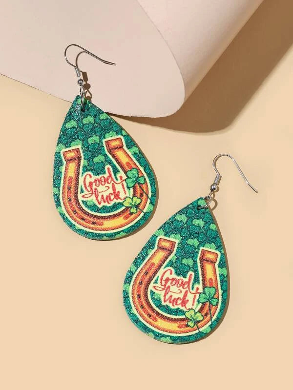 Horseshoe Good Luck Leather Style Earrings