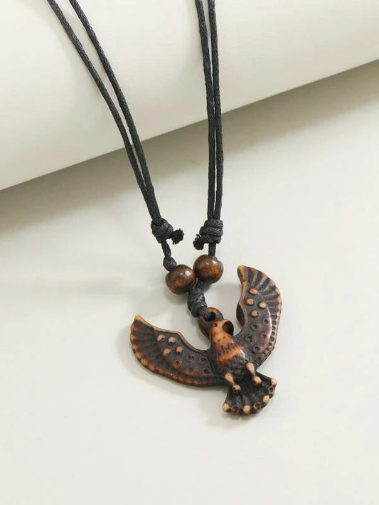Adjustable Necklace w/ Wooden Eagle Charm