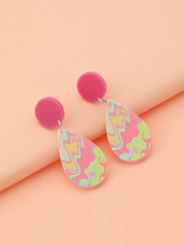 Pink, Green, Yellow, & Blue Watercolor Acrylic Style Earrings