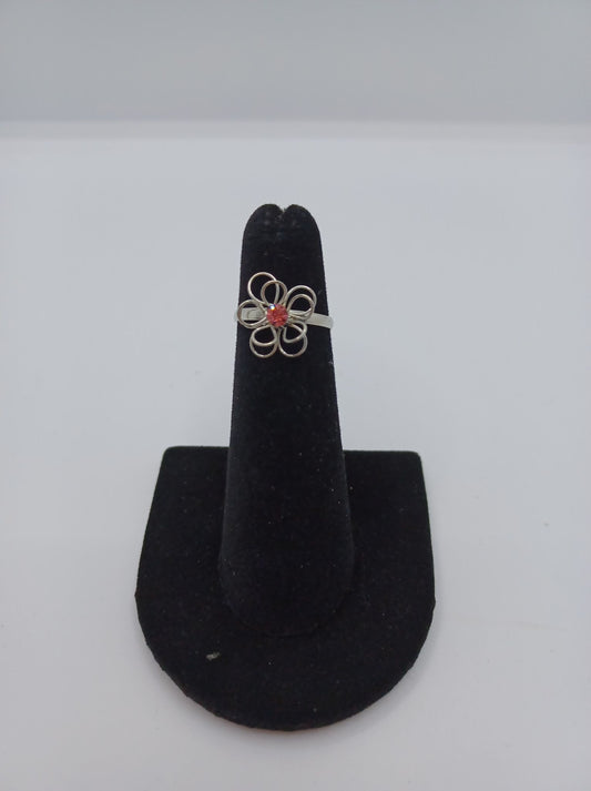 Wire Flower Ring w/ Pink Rhinestones