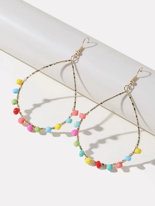 Gold Teardrop Earrings w/ Seabead Accents