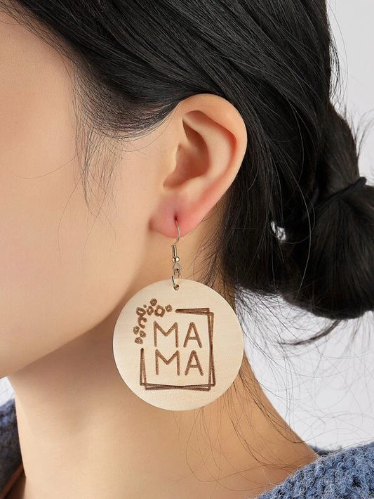 Tan Wooden "Mama" Earrings