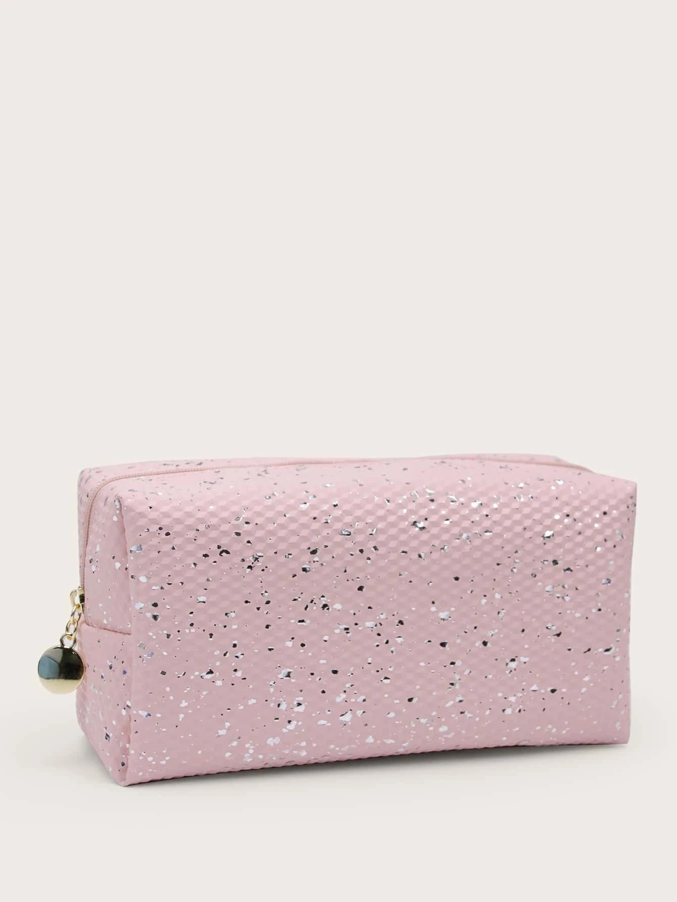 Pink w/ Silver Glitter Cosmetic Bag