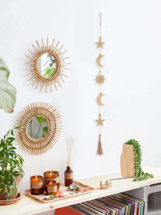 Wooden Sun, Moon, & Stars Hanging Wall Decor