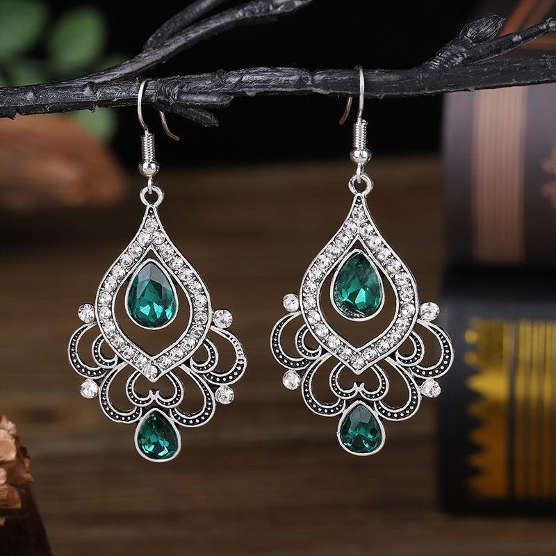 Silver Teardrop Earrings w/ Rhinestones (Avail. in 2 colors)