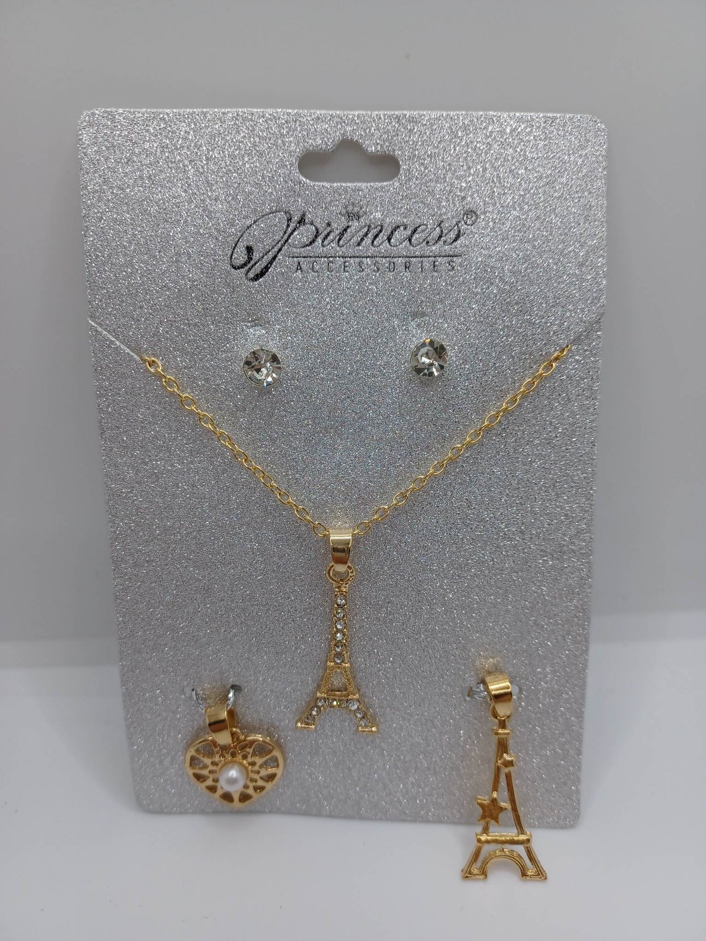 Gold Eiffel Tower Necklace & Earring Set - Comes w/ 2 additional pendants.