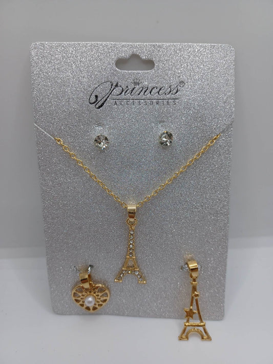 Gold Eiffel Tower Necklace & Earring Set - Comes w/ 2 additional pendants.