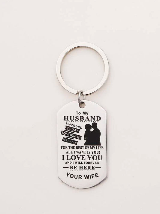 To My Husband Dog Tag Keychain
