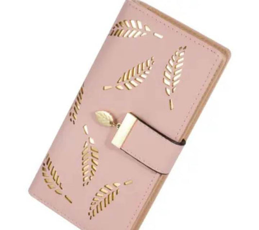 Pink Wallet w/ Gold Foil Leaves