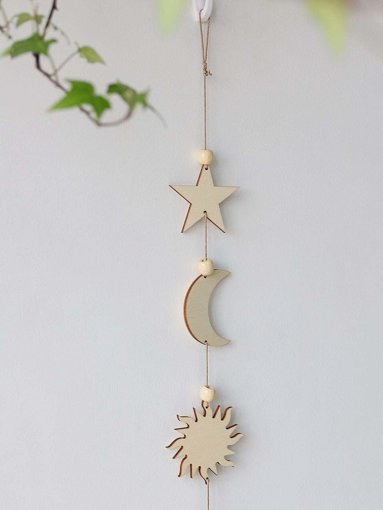 Wooden Sun, Moon, & Stars Hanging Wall Decor